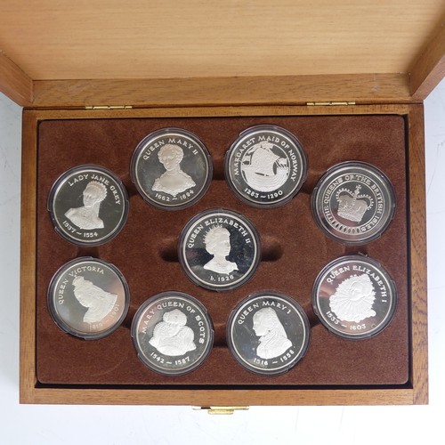 329 - The Birmingham Mint 'Queens of the British Isles' sterling silver medallion Set, hallmarked Birmingh... 