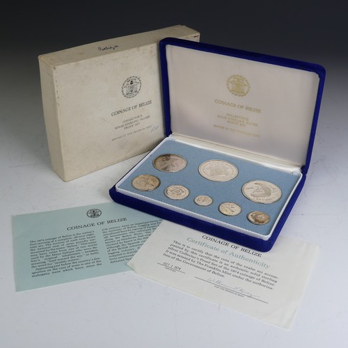 332 - A cased sterling silver 1974 Coinage of Belize eight Coin Set, issued by The franklin Mint, with cer... 