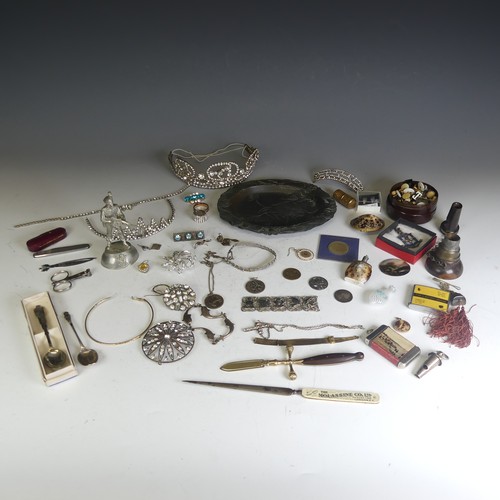 278 - A quantity of Costume Jewellery, including silver commemorative spoons, white paste, shell scent bot... 