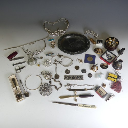 278 - A quantity of Costume Jewellery, including silver commemorative spoons, white paste, shell scent bot... 