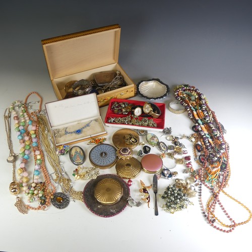 228 - A quantity of Costume Jewellery, including silver cufflinks, chains, charm bracelet, rings, small ci... 