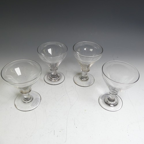 64 - A matched set of four 19thC glass Rummers, with ring neck stems, bowls of varying sizes, H 13cm (4)... 