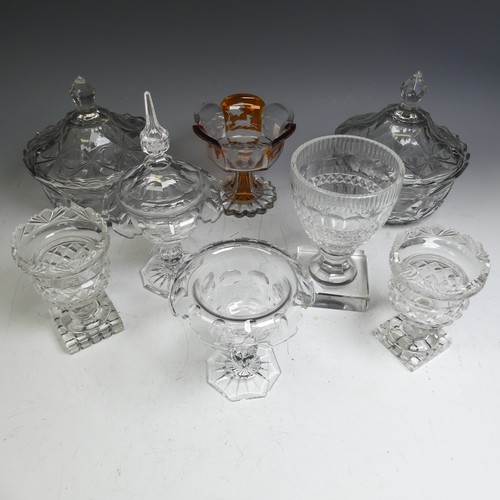 68 - A small quantity of cut and moulded Glassware, to comprise two lidded glass Dishes, a large Goblet, ... 