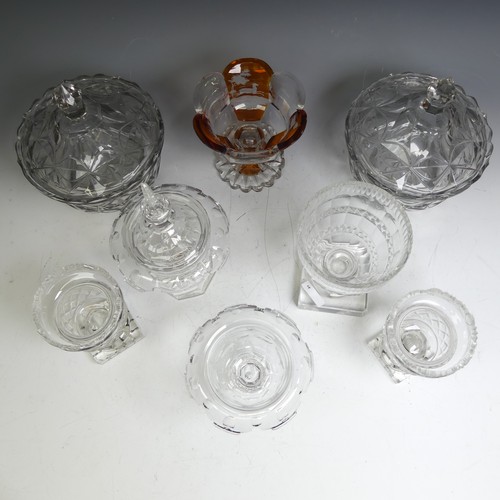 68 - A small quantity of cut and moulded Glassware, to comprise two lidded glass Dishes, a large Goblet, ... 