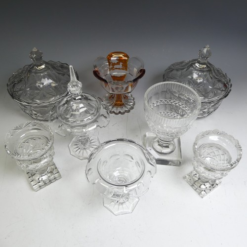 68 - A small quantity of cut and moulded Glassware, to comprise two lidded glass Dishes, a large Goblet, ... 