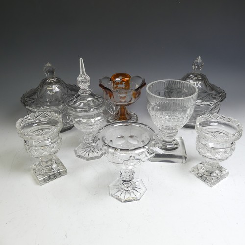 68 - A small quantity of cut and moulded Glassware, to comprise two lidded glass Dishes, a large Goblet, ... 