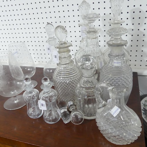 50 - A quantity of antique cut and moulded Glassware, comprising a set of Brandy Balloons, engraved with ... 