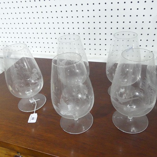 50 - A quantity of antique cut and moulded Glassware, comprising a set of Brandy Balloons, engraved with ... 