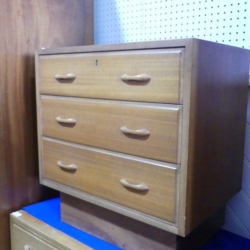 587 - A pair of Retro bedside Chest of Drawers/Cabinets, both with three drawers on raised bases, (Larger)... 