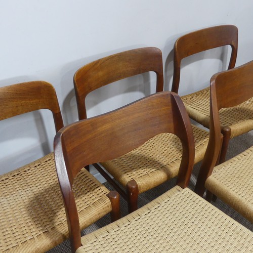 591 - A Harlequin set of six mid-20thC Niels Moller for J L Moller bar back teak dining Chairs, all with r... 