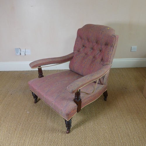 498 - An Edwardian upholstered button-back Club Armchair, W 71 cm x H 85 cm x D 82 cm.