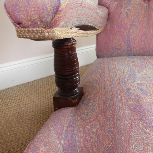 498 - An Edwardian upholstered button-back Club Armchair, W 71 cm x H 85 cm x D 82 cm.
