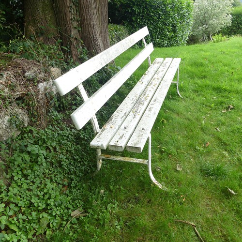 620 - A Vintage cast iron and white painted garden Seat/Bench, of large proportions, W 214 cm x H 86 cm x ... 