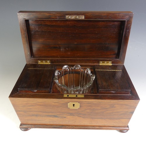 575 - A Victorian rosewood Tea Caddy, two lidded compartment with mixing bowl, on bun feet, W 33 H 18 cm x... 