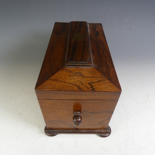 575 - A Victorian rosewood Tea Caddy, two lidded compartment with mixing bowl, on bun feet, W 33 H 18 cm x... 