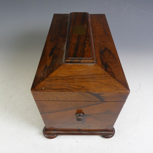 575 - A Victorian rosewood Tea Caddy, two lidded compartment with mixing bowl, on bun feet, W 33 H 18 cm x... 