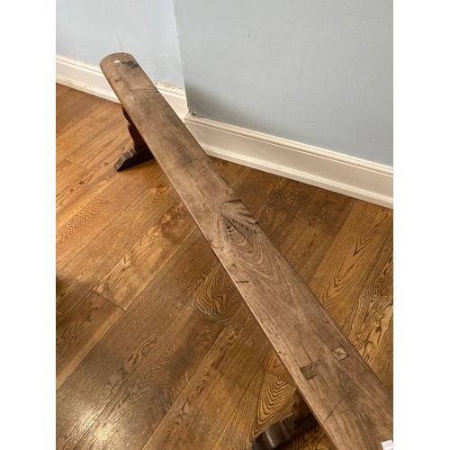 577 - An antique elm Bench/Form, W 204 cm x H 47 cm x D 40 cm.