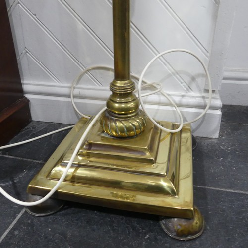 579 - An Antique brass standard Lamp, on square base, H 130 cm.