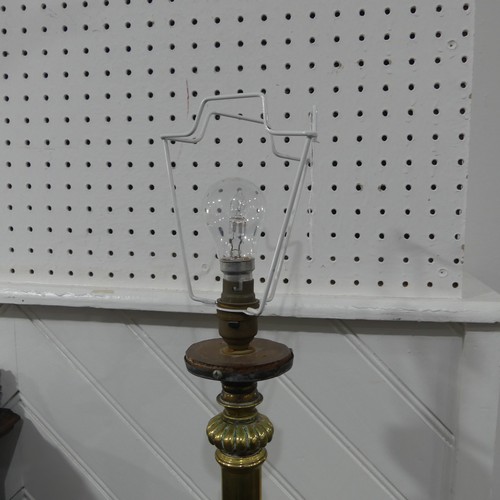 579 - An Antique brass standard Lamp, on square base, H 130 cm.