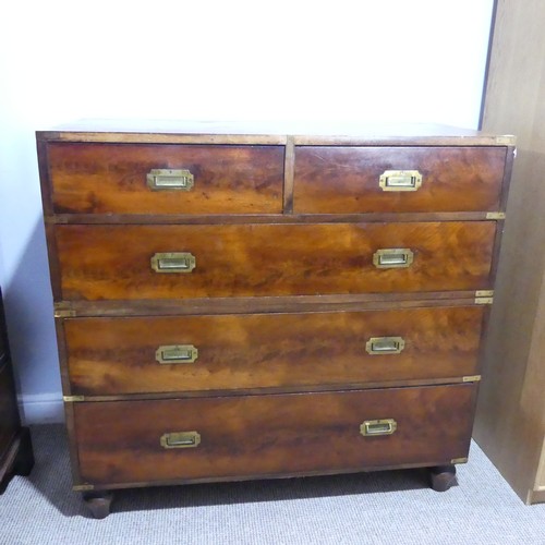 580 - A 19thC mahogany brass bound Military Chest, with countersunk brass corners, drawer divisions, and h... 