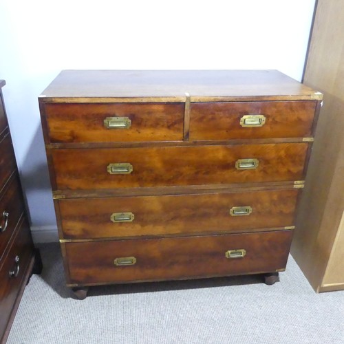 580 - A 19thC mahogany brass bound Military Chest, with countersunk brass corners, drawer divisions, and h... 