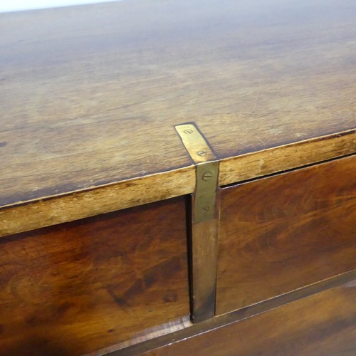 580 - A 19thC mahogany brass bound Military Chest, with countersunk brass corners, drawer divisions, and h... 