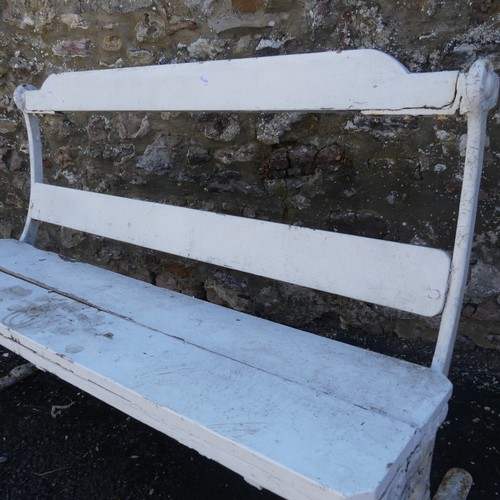 621 - A Vintage cast iron and white painted garden Seat/Bench, of small proportions, W 130 cm x H 86 cm x ... 