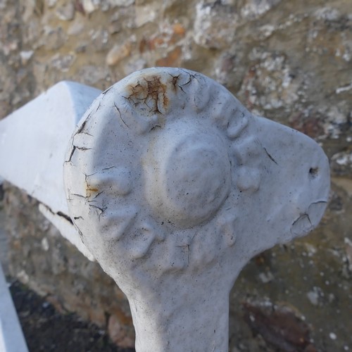 621 - A Vintage cast iron and white painted garden Seat/Bench, of small proportions, W 130 cm x H 86 cm x ... 