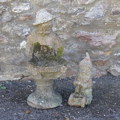 622 - An Antique Garden reconstituted stone Bird Bath of small proportions, W 25 cm x H 42 cm, together wi... 