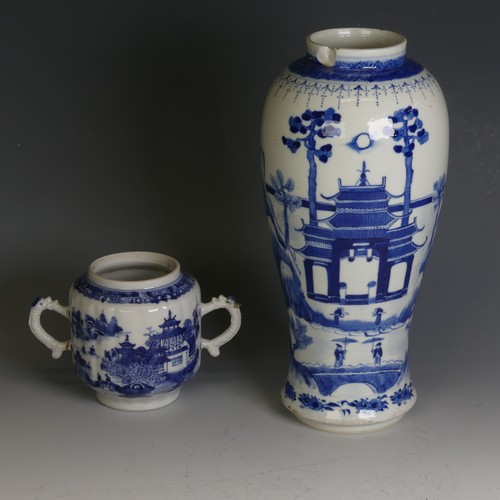 84 - A 19thC Chinese blue and white porcelain Vase, decorated with trees and pagoda in the moonlight, fou... 