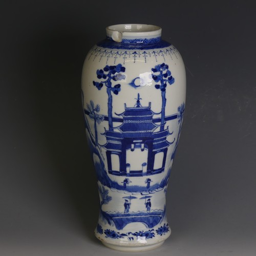 84 - A 19thC Chinese blue and white porcelain Vase, decorated with trees and pagoda in the moonlight, fou... 