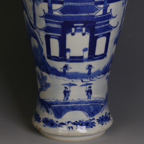 84 - A 19thC Chinese blue and white porcelain Vase, decorated with trees and pagoda in the moonlight, fou... 