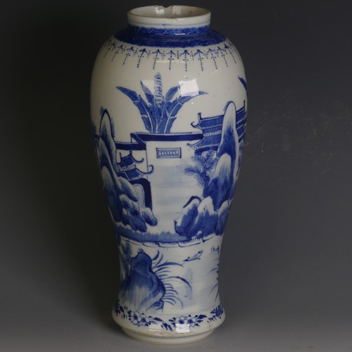 84 - A 19thC Chinese blue and white porcelain Vase, decorated with trees and pagoda in the moonlight, fou... 