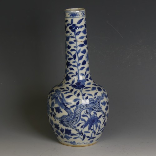 85 - A Chinese blue and white Bottle Vase, with four character mark to base, chrysanthemum and dragon pat... 