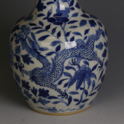 85 - A Chinese blue and white Bottle Vase, with four character mark to base, chrysanthemum and dragon pat... 