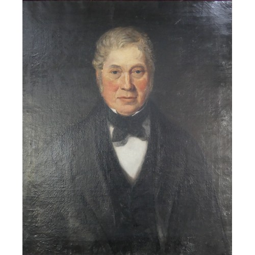 127 - 19th century School, Portrait of a Gentleman, in black jacket and necktie, oil on canvas, 76cm x 66c... 