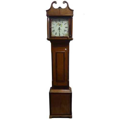 227 - An Early-19th century oak and mahogany 30-hour longcase Clock, the painted dial with Roman chapter s... 