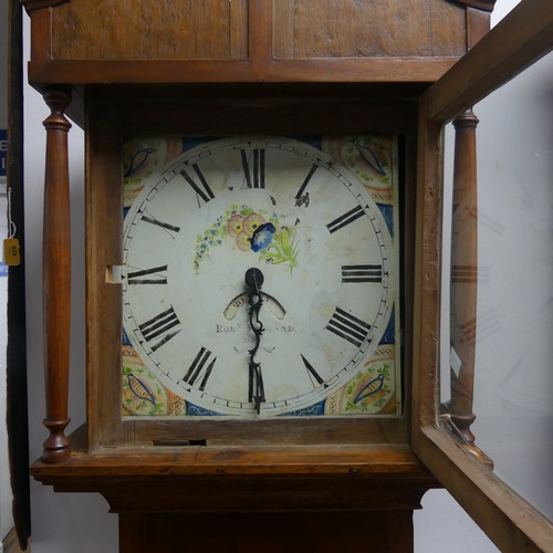 227 - An Early-19th century oak and mahogany 30-hour longcase Clock, the painted dial with Roman chapter s... 