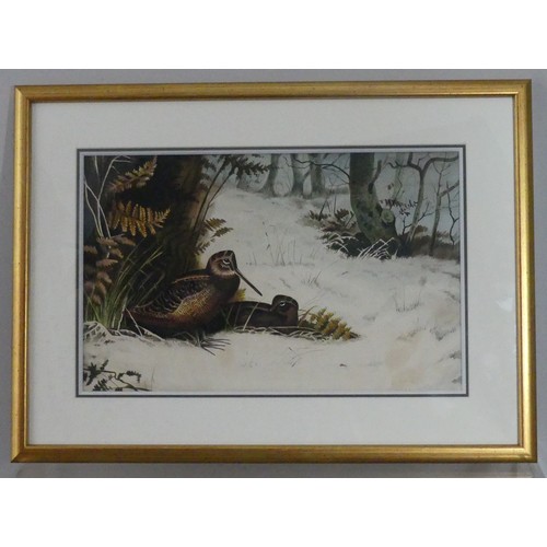 141 - Manner of Archibald Thorburn (British b. 1947), Woodcocks in a winter landscape, acrylic, unsigned, ... 