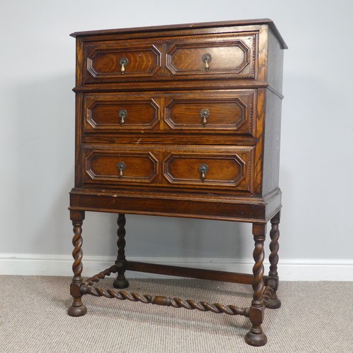 A Carolean style Early 20th century oak Chest on stand, three long ...
