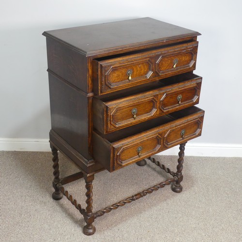 A Carolean style Early 20th century oak Chest on stand, three long ...