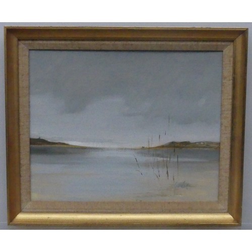 154 - E. Anne Gordon, D.A. (British, modern), River landscape, oil on board, signed 'Gordon', 30cm x 40cm,... 