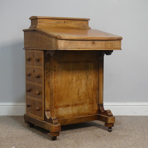 387 - A Victorian inlaid slopefront walnut Davenport, with writing skiver, above four drawers and four dum... 