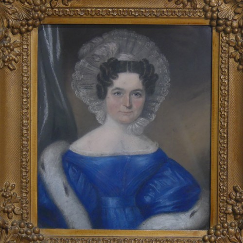 161 - 19th century English School, Portrait of Lady Mary Meeke Hill, in blue dress, pastel and watercolour... 