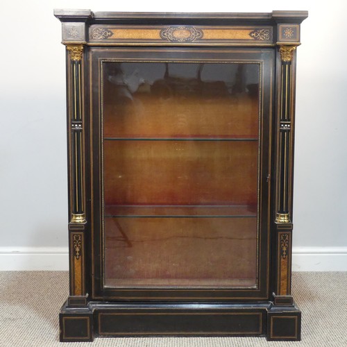 393 - A pair of 19th century gilt mounted ebonised Pier Cabinets, each with an oversailing rectangular top... 