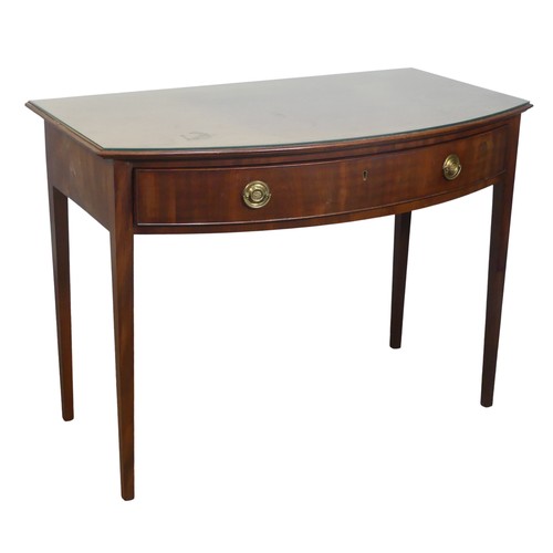 394 - An Antique bow front mahogany Side Table, with glass top and large drawer, W 107 cm x H 79 cm x D 61... 