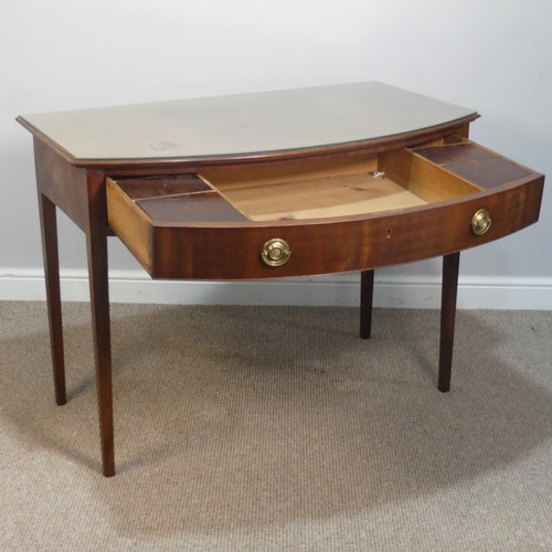 394 - An Antique bow front mahogany Side Table, with glass top and large drawer, W 107 cm x H 79 cm x D 61... 