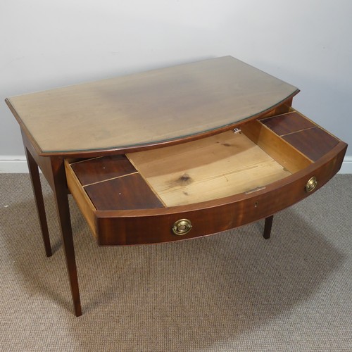 394 - An Antique bow front mahogany Side Table, with glass top and large drawer, W 107 cm x H 79 cm x D 61... 