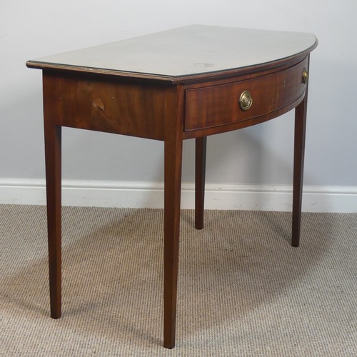 394 - An Antique bow front mahogany Side Table, with glass top and large drawer, W 107 cm x H 79 cm x D 61... 