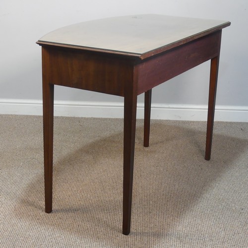 394 - An Antique bow front mahogany Side Table, with glass top and large drawer, W 107 cm x H 79 cm x D 61... 